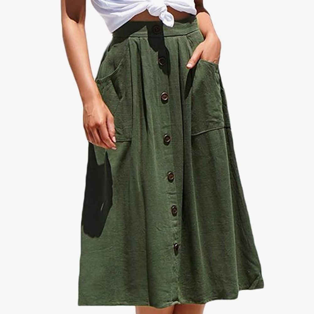 A Line Pleated Midi Skirt